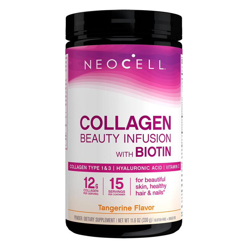 Neocell Collagen Beauty Infusion with Biotin is a powdered beauty supplement which helps increase the collagen level in your body and provides skin, hair and nail support.